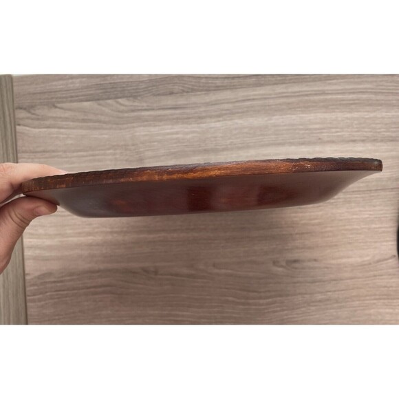 Vintage Hand Carved Wooden Plate Wall Art  9 1/2 Inch - Picture 4 of 6